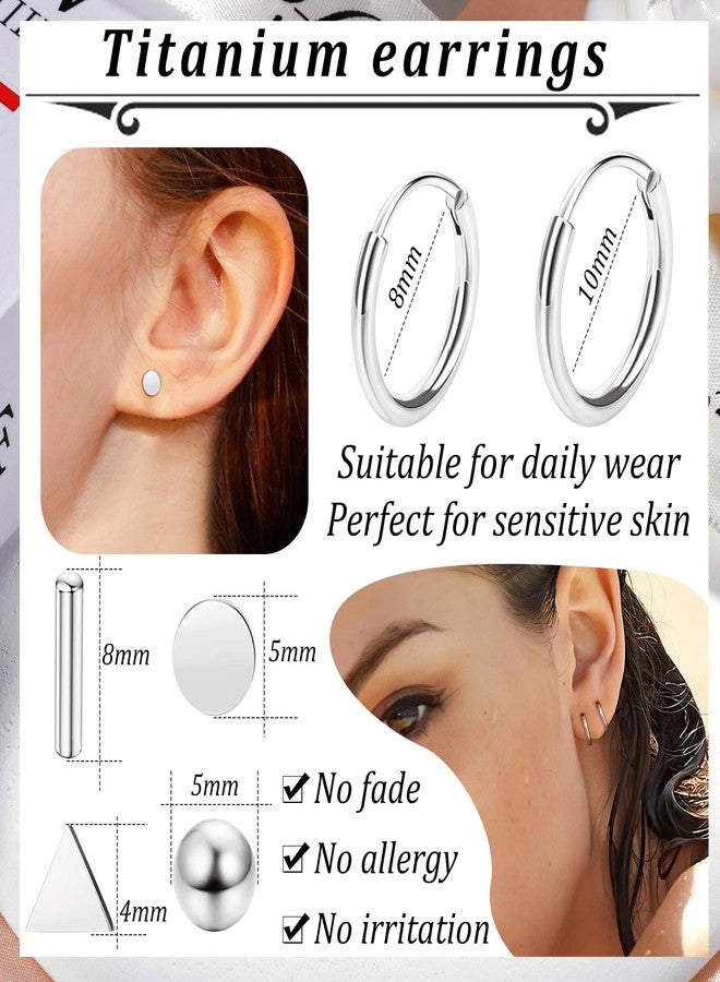 Staligue Titanium Earrings Set - 6 Pairs, Hypoallergenic, Silver - Image 2